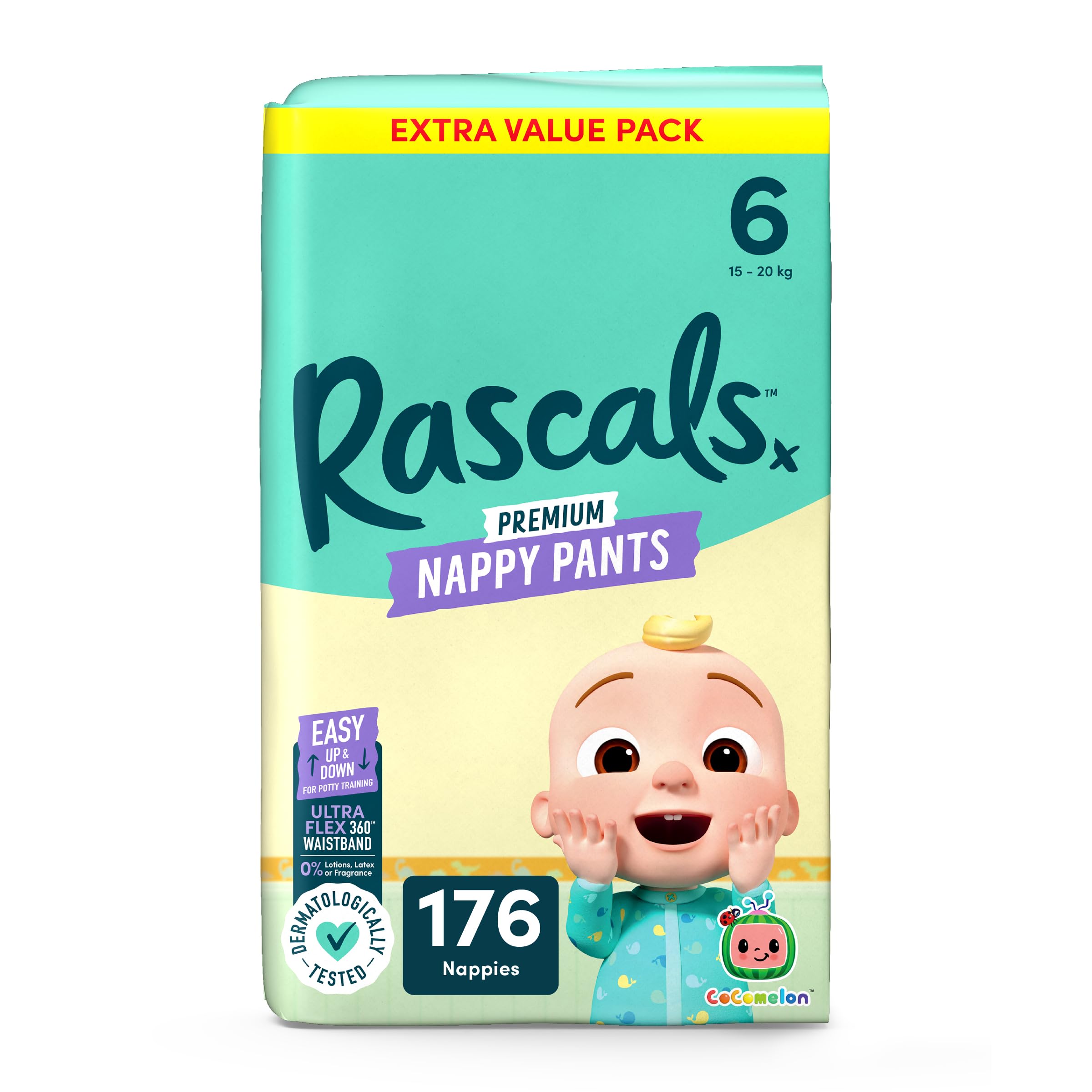 Rascals CoComelon Nappy Pants Size 6, 176 Count, UltraFlex 360™