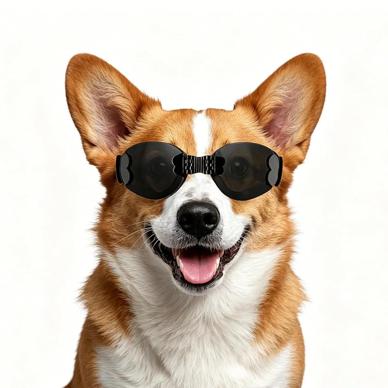 Óculos de sol para cães NAMSAN com proteção UV e tiras ajustáveis, Stylish Black, tamanho Médio