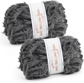 WXJ13 2 Skeins Super Soft Fur Yarn Chunky Fluffy Faux Fur Yarn, Chunky Yarn Gray Soft Fluffy Fur Yarn Fuzzy Fur Yarn Eyelash Yarn for Crochet Knit Clothes Knitting, Weaving DIY Craft (50g×2)