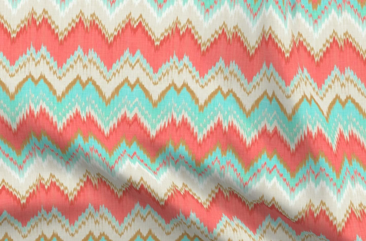 Spoonflower Fabric - Ikat Chevron Mint Gold Coral Pink Arrow Watercolor Aqua Printed on Organic Cotton Sateen Fabric by The Yard - Sewing Quilting Apparel Home Decor