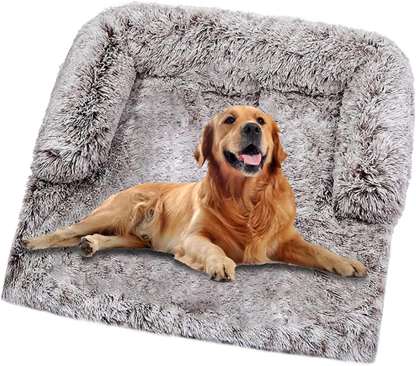 Plush Dog Bed with Foam Neck Bolster, Soft Pet Bed for Dogs and Cats