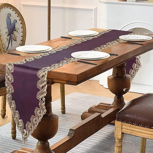 Miniatura 6 de Decozen Camino de mesa de encaje dorado ciruela  Bufanda de tocador bordado europeo  Perfecto para cocina, comedor, decoración del hogar,