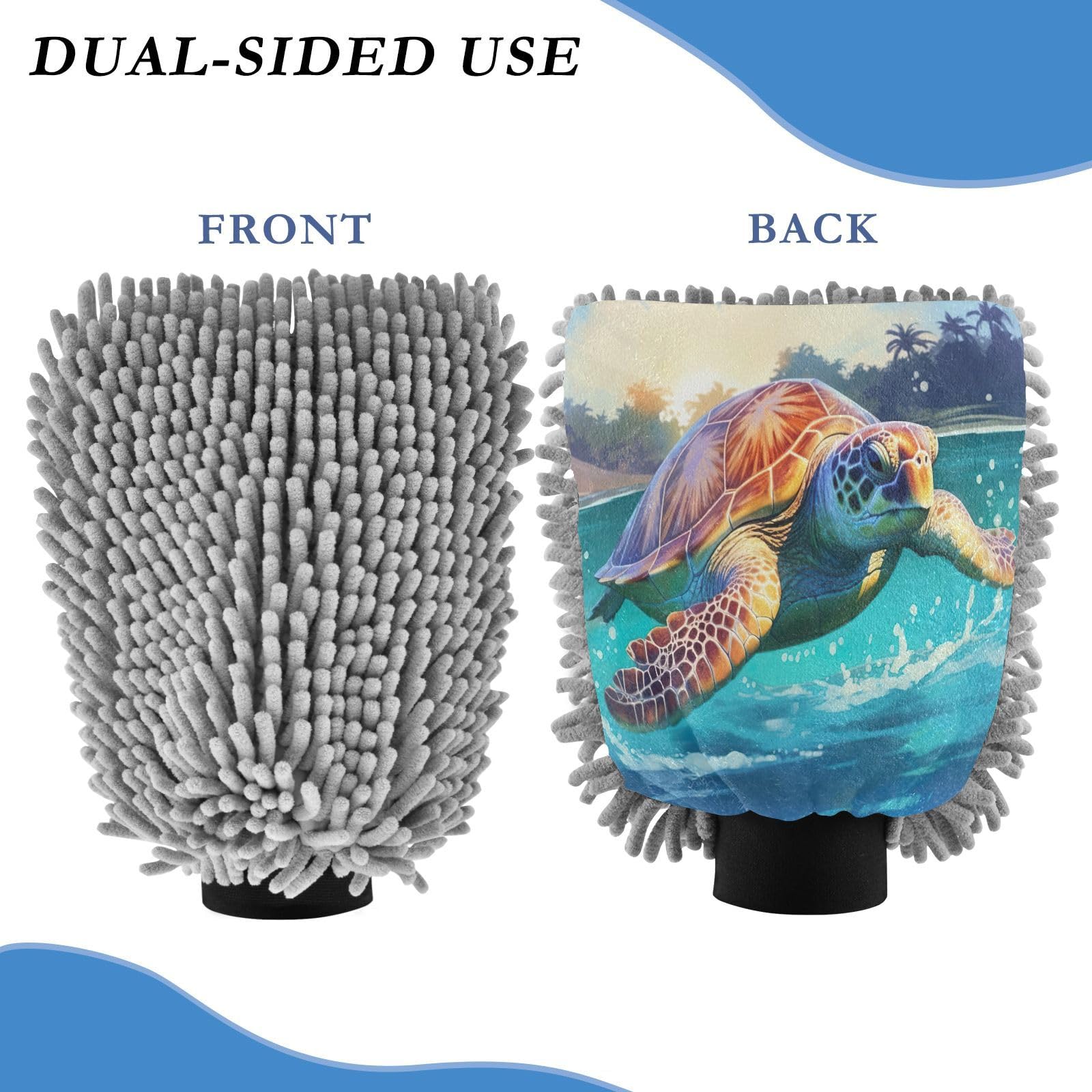 Flradish 2 Pack Beautiful Turtle Car Wash Mitt Chenille Microfiber Lint-Free Scratch Free Ultra-Soft Absorbent Car Wash Mitt 10.2x7.09 Inch
