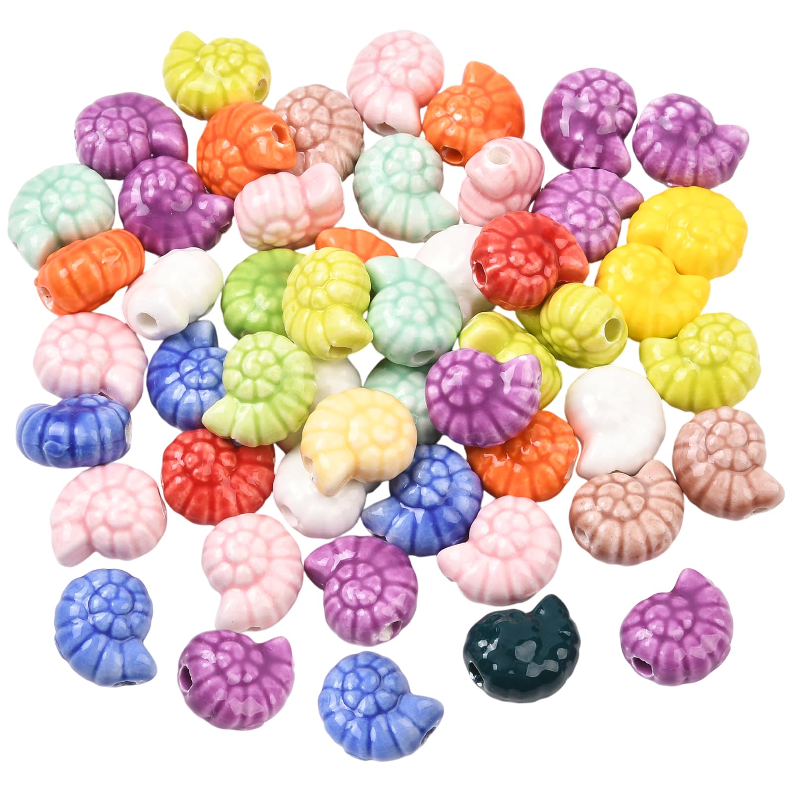 WEWAYSMILE 50Pcs Ceramic Conch Beads for Jewelry Making Handmade Cute Ocean Seashell Porcelain Beads Bright Glazed DIY Necklaces Earrings Jewelry Crafts