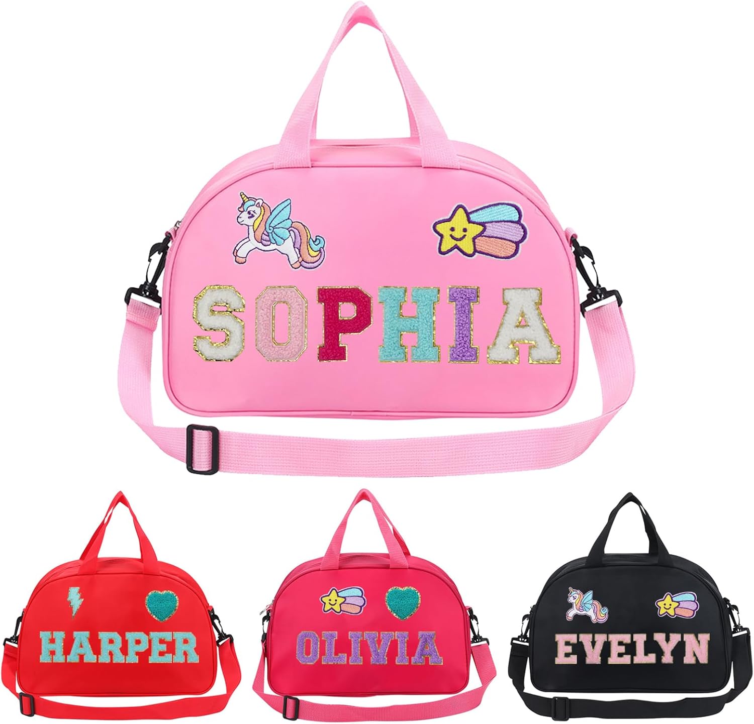 Personalized Kids Dance Ballet Bag, Custom Dance Bag with Chenille Letter, Large Capacity Sport Duffle Bag, Girl Dance Duffle Bag, Pink Cheerleader Bag, 4-6 kids Dance Bag, 14"×8"×6", Gift for Dancer