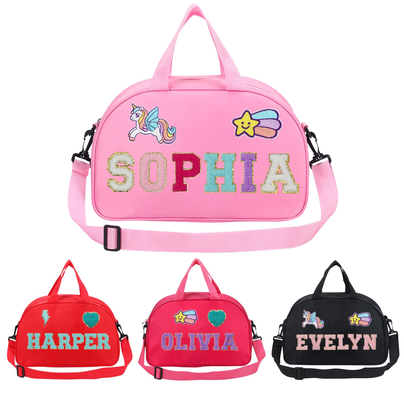 Personalized Kids Dance Ballet Bag, Custom Dance Bag with Chenille Letter, Large Capacity Sport Duffle Bag, Girl Dance Duffle Bag, Pink Cheerleader Bag, 4-6 kids Dance Bag, 14