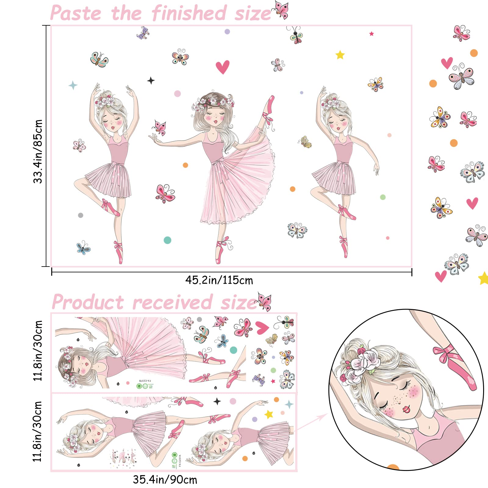 SUPERDANT 8 Styles Décalques De Mur De Ballet Ballerine De Be Décalcomanies Mur Chaussures De Be Décalques De Mur De Papillon De Décoration Murale