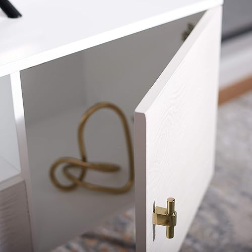 Miniatura 29 de SAFAVIEH Genevieve - Soporte de TV para pantalla plana de hasta 65 pulgadas, acabado lavado en blanco y negro, gabinete de almacenamiento moderno de