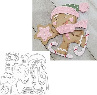 Skiing Gingerbread Man Metal Die Cuts, Cute Skating Gingerbread Man Stencils DIY Crafts Cards Cutting Dies Cuts for DIY Embossing Card Making Photo Decorative Paper Dies Scrapbooking