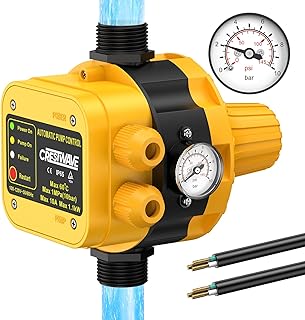 Smart Pressure Switch with Gauge for Well Pump, Automatic Water Pumps Switch, Dry-running Protection for Submersible/Shallow Well/Garden/Jet/Self-priming Pump, Power&Pump Cable Included, 110V-120V