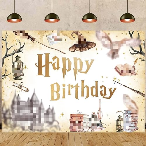 Telón de fondo mágico de cumpleaños con texto en inglés Happy Birthday de Wizard Happy Birthday, telón de fondo escolar para fotografía con temática