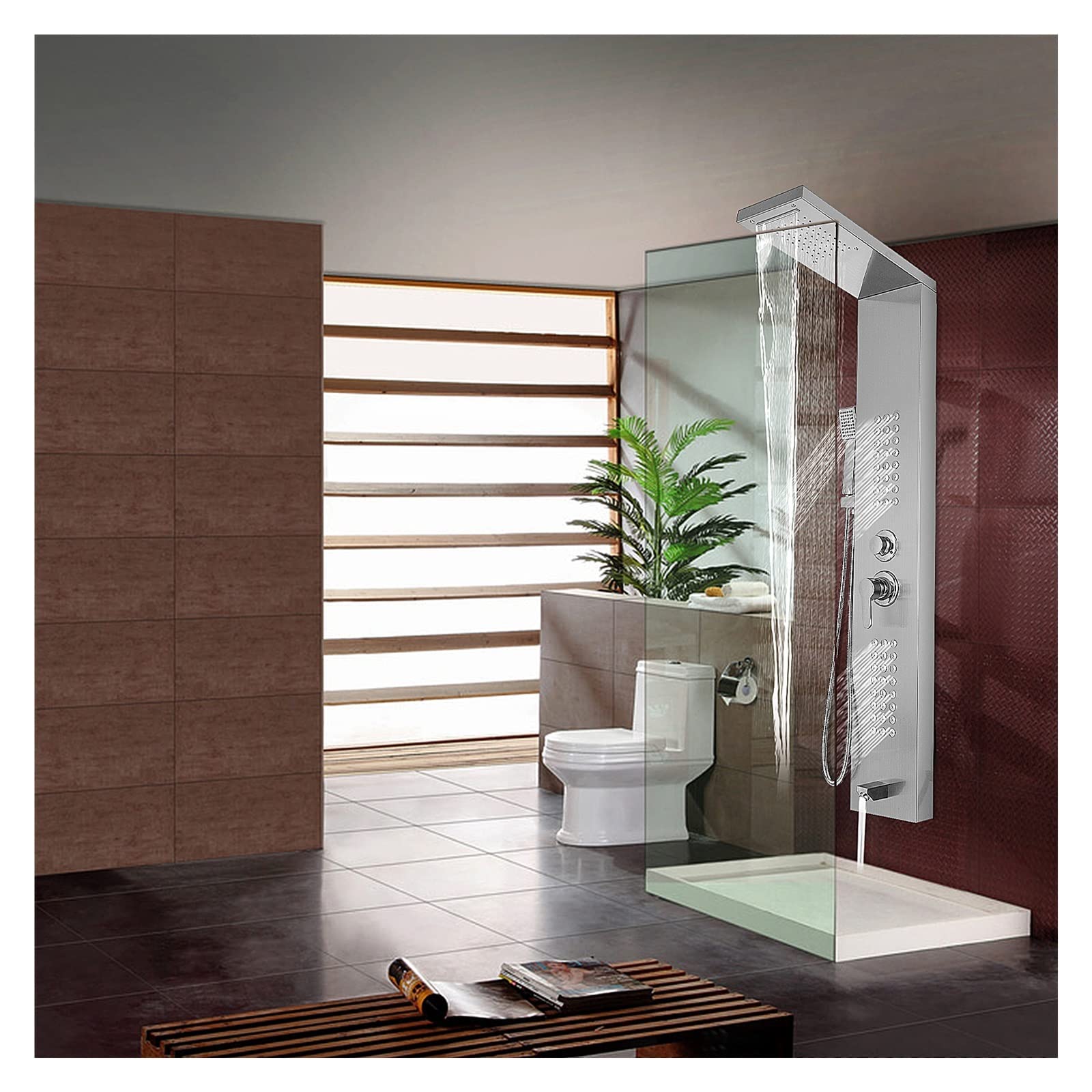 5 in 1 LED Nero Rubinetto Doccia Colonna Doccia soffione Doccia a Pioggia Colonna Doccia a Cascata idromassaggio in Acciaio Inox