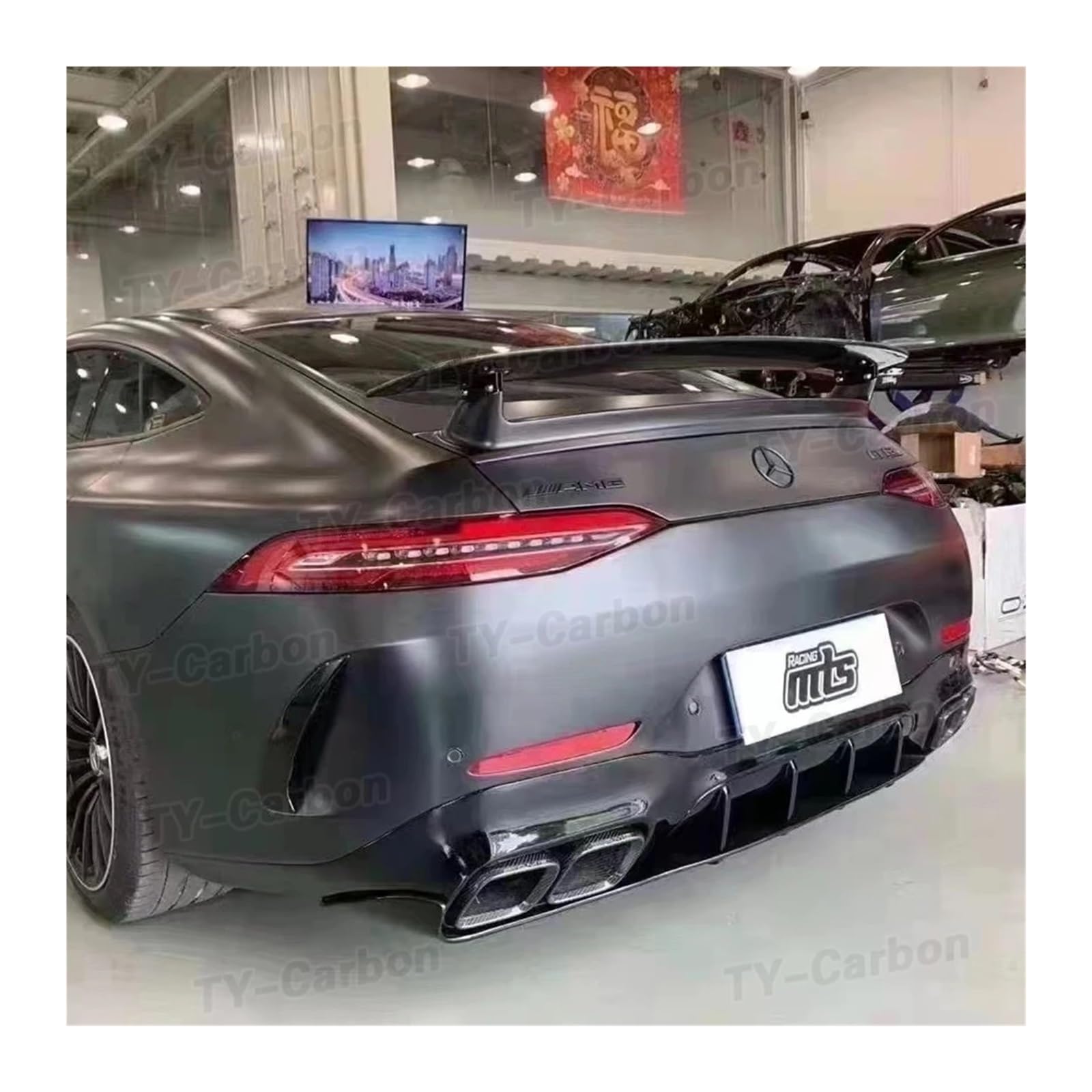 Spoiler posteriore in fibra di carbonio FRP per auto, stile Racing GT, compatibile con Benz AMG GT43 GT50 GT53 OEM Style(Half carbon)