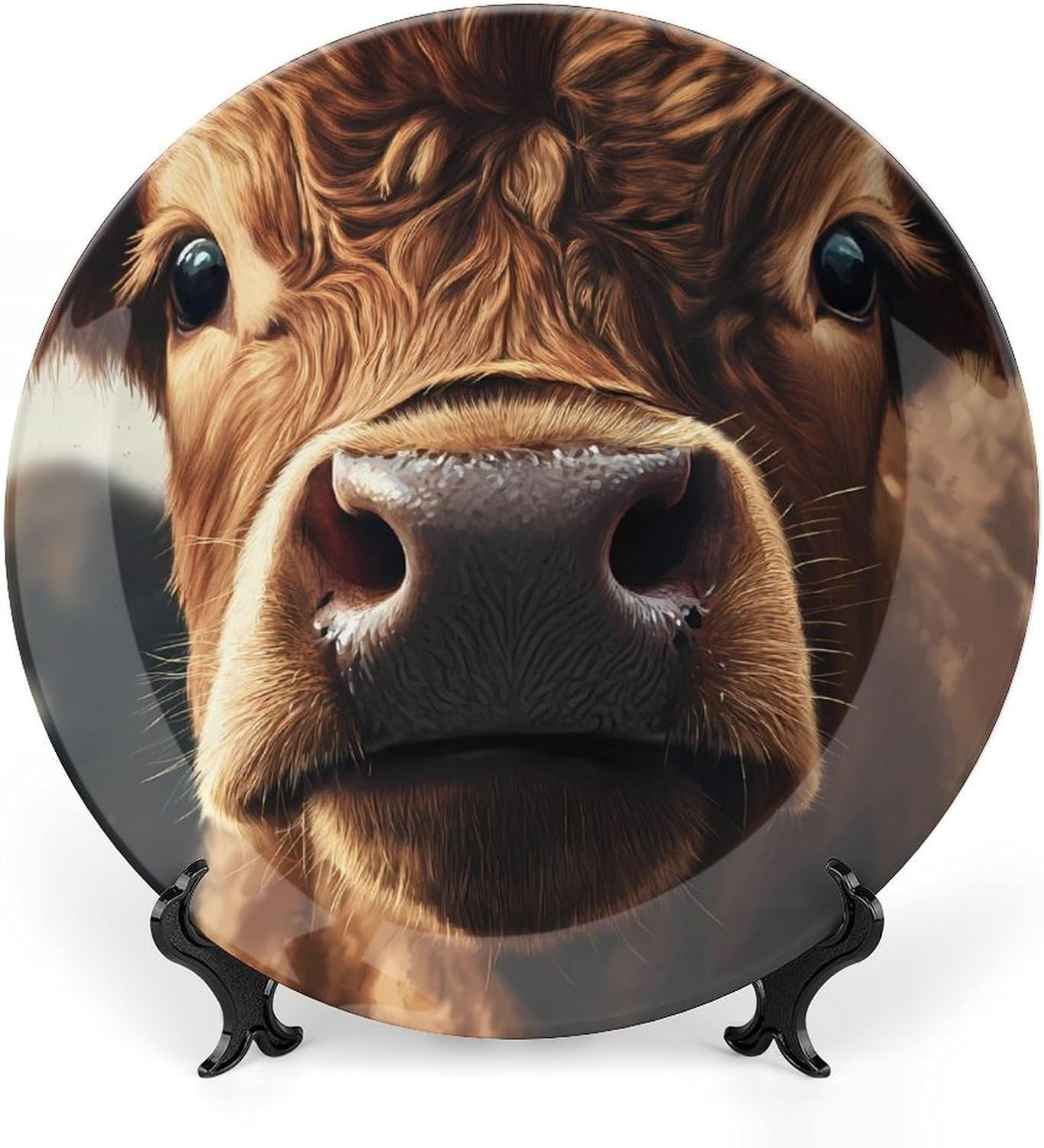 Calf Cow Bull Nose Decorative Plates for Display Ceramic Plate Tray with Stand Hanger Home Decor