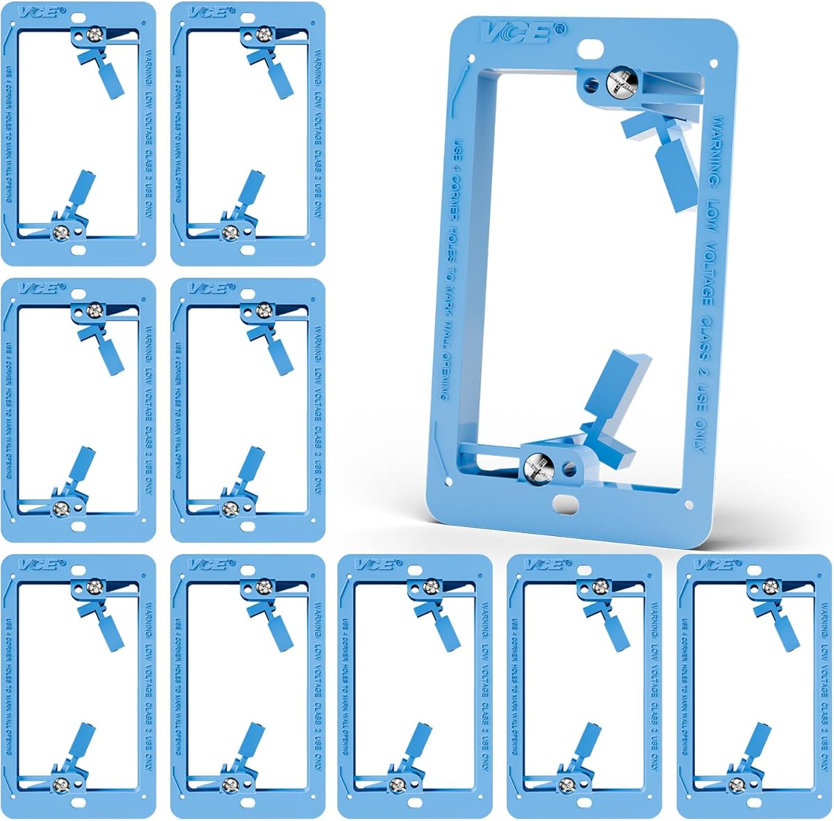 VCE Low Voltage Box Single Gang Wall Plate 10 Pack, Flush Low Voltage Mounting Bracket for Network, HDMI, Coaxial, Speaker, Telephone Cables, Blue