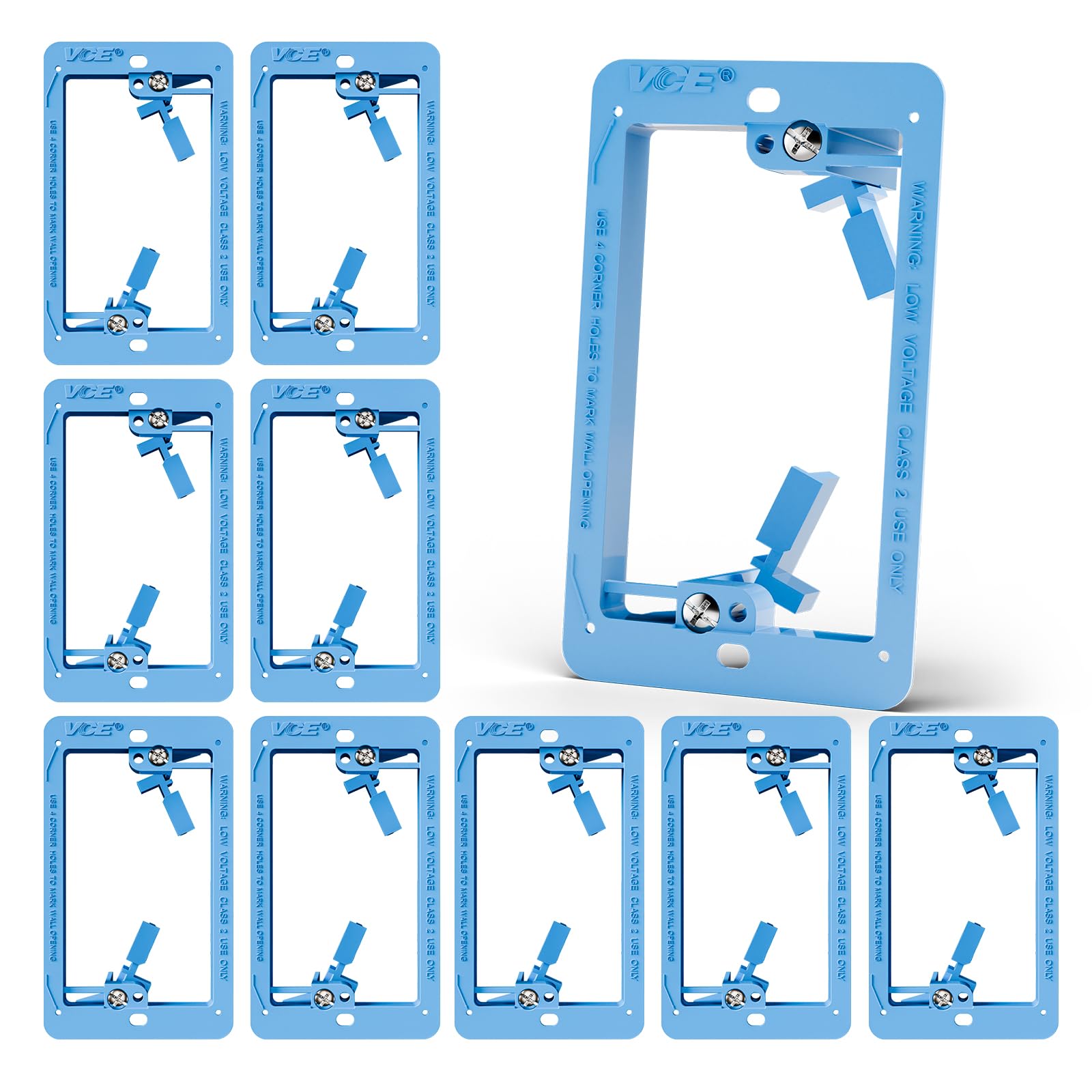 VCE Low Voltage Box Single Gang Wall Plate 10 Pack, Flush Low Voltage Mounting Bracket for Network, HDMI, Coaxial, Speaker, Telephone Cables, Blue