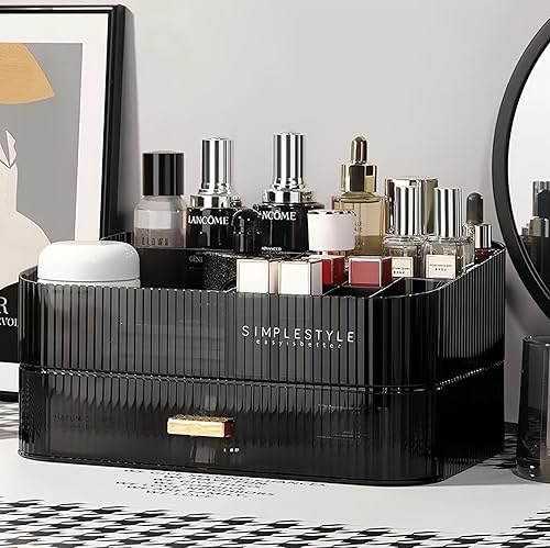 Organizador de maquillaje para tocador, organizador de escritorio grande con cajón apilable para cosméticos, cuidado de la piel, pintalabios,