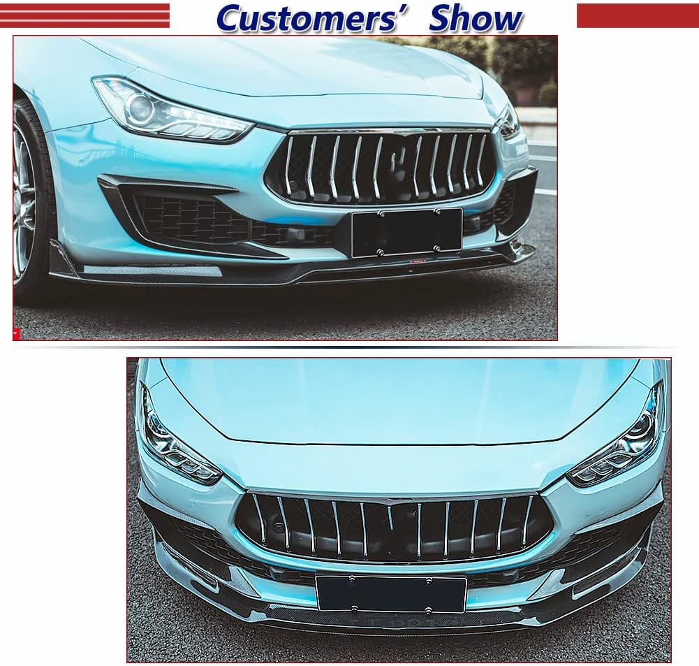 Ghibli Carbon Fiber Front Bumper Vents Trims Fins Splitters for Maserati Ghibli 2018-ON Base Sedan 4-Door Front Upper Valences