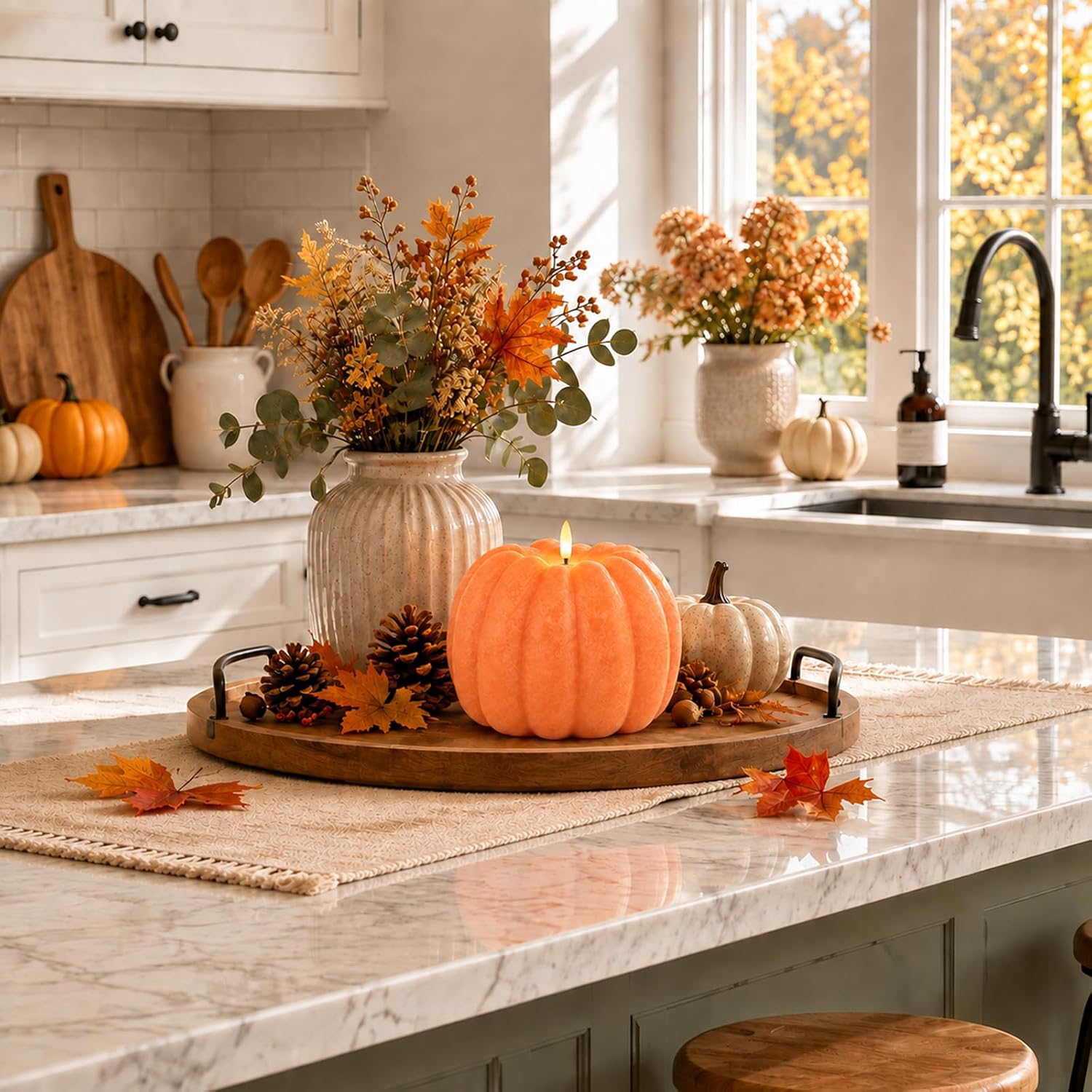 Fall Decorations for Home, Flameless Wax Pumpkin Candles with Remote Timer image 2