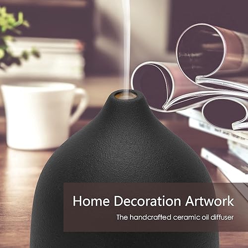 Miniatura 4 de Difusor de piedra, difusor de aceite esencial de cerámica, humidificador 5.4 fl oz difusor ultrasónico de aceite para aramaterapia (negro)