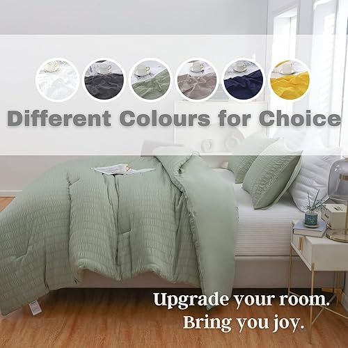 Miniatura 4 de HAOWANER Juego de edredón suave tamaño Queen, juego de edredón verde salvia de 3 piezas tamaño Queen, edredón verde claro, tamaño Queen, verde