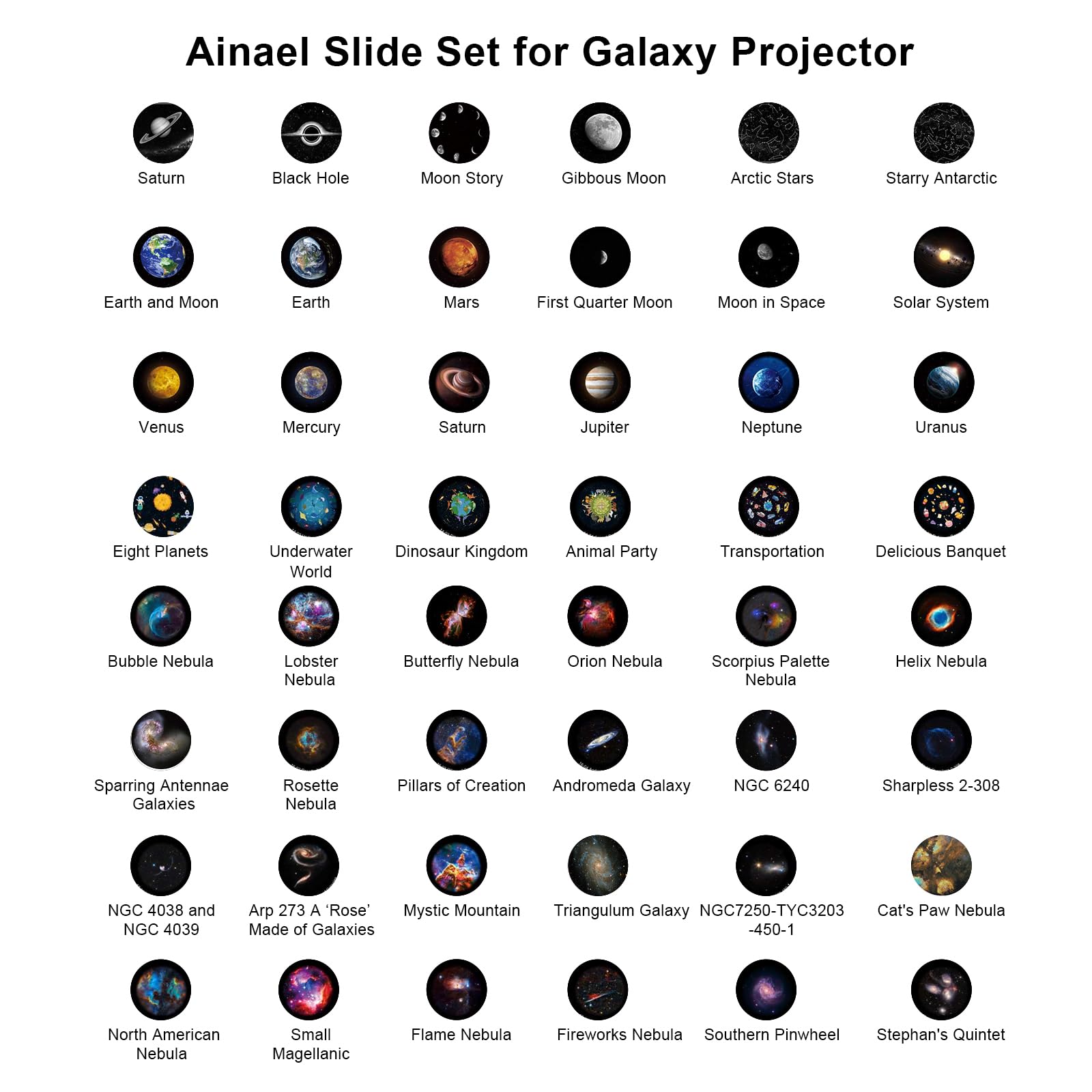 Galaxy Projector Disc – Ultra HD Projectors Slide, Compatible with Ainael Galaxy Projector and Model SKE-TKQ01 & BL-DQY02 (Pro Version) Projectors – 6 Disc Set (Galaxy)