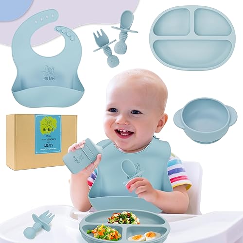 Miniatura 6 de Juego de 8 piezas Baby Essentials de silicona para bebés para el destete LED del bebé. Imprescindible para bebés de 6 meses! Platos para bebés,
