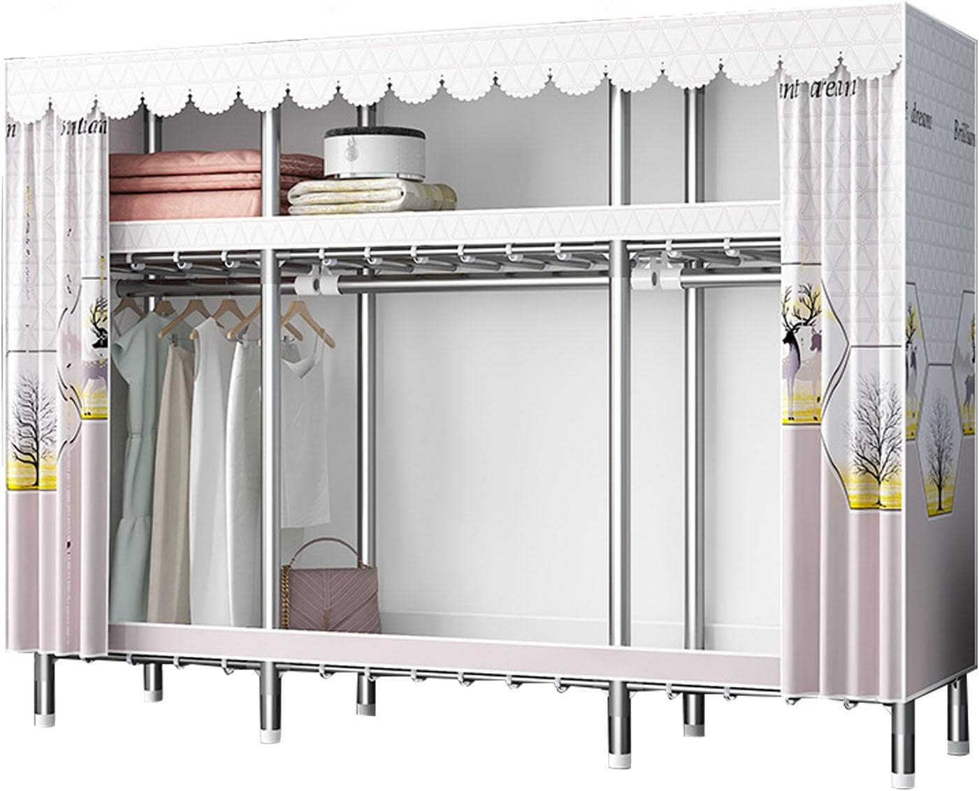 Wardrobe, Portable Wardrobe Shelves, Clothes Closet Storage Organizer with Hanging Rail, for Clothes, Bags,A-200x45x169cm