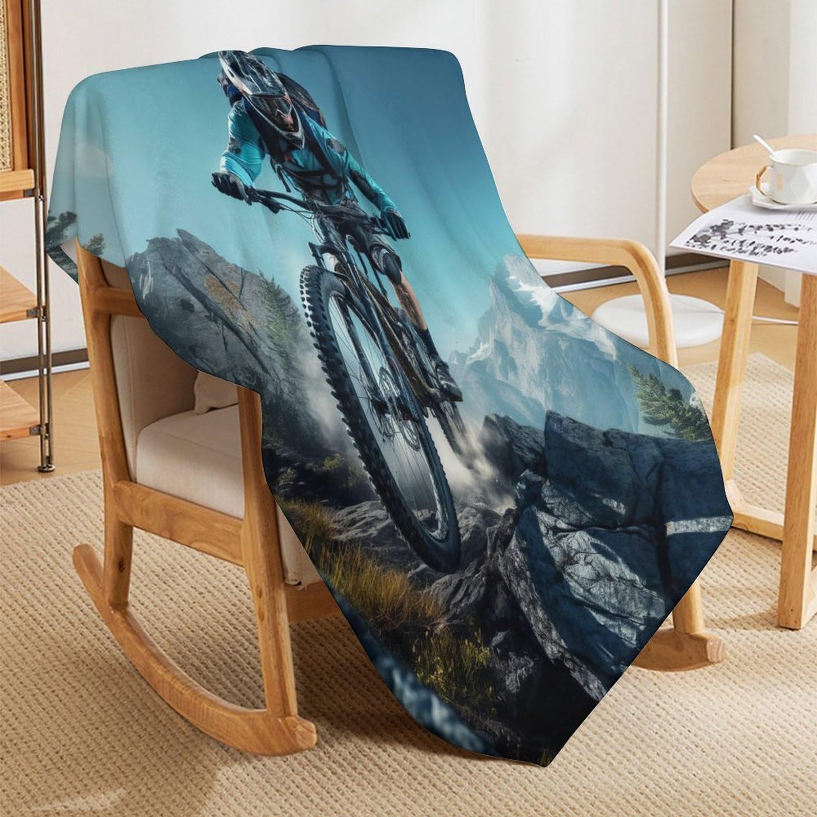 Couverture Moelleuse avec Motif De Vélo de Montagne - - Couverture Polaire Douce Flannel - Couverture De Canapé Chaude - Convient À Toutes Les Saisons （150×200cm）