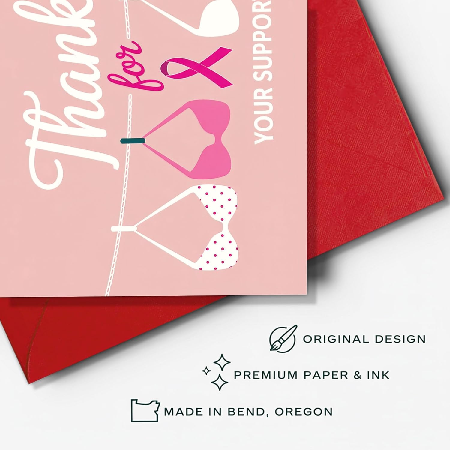 Breast Cancer Support Card – 'Thanks for Your Support' with Pink Bras and Ribbon Design – Inspirational Thank You Card for Breast Cancer Fighters and Survivors – Funny & Heartfelt Message – 8x5.3 Inch - Image 6