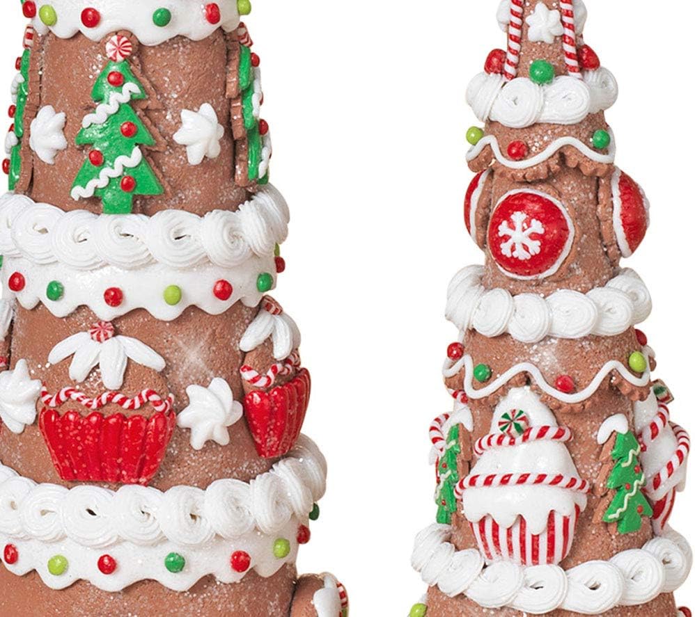 Set of 3 Frosted Gingerbread Christmas Candy Cone Trees, 7.5 Inches, 12 Inches and 16.5 Inches High