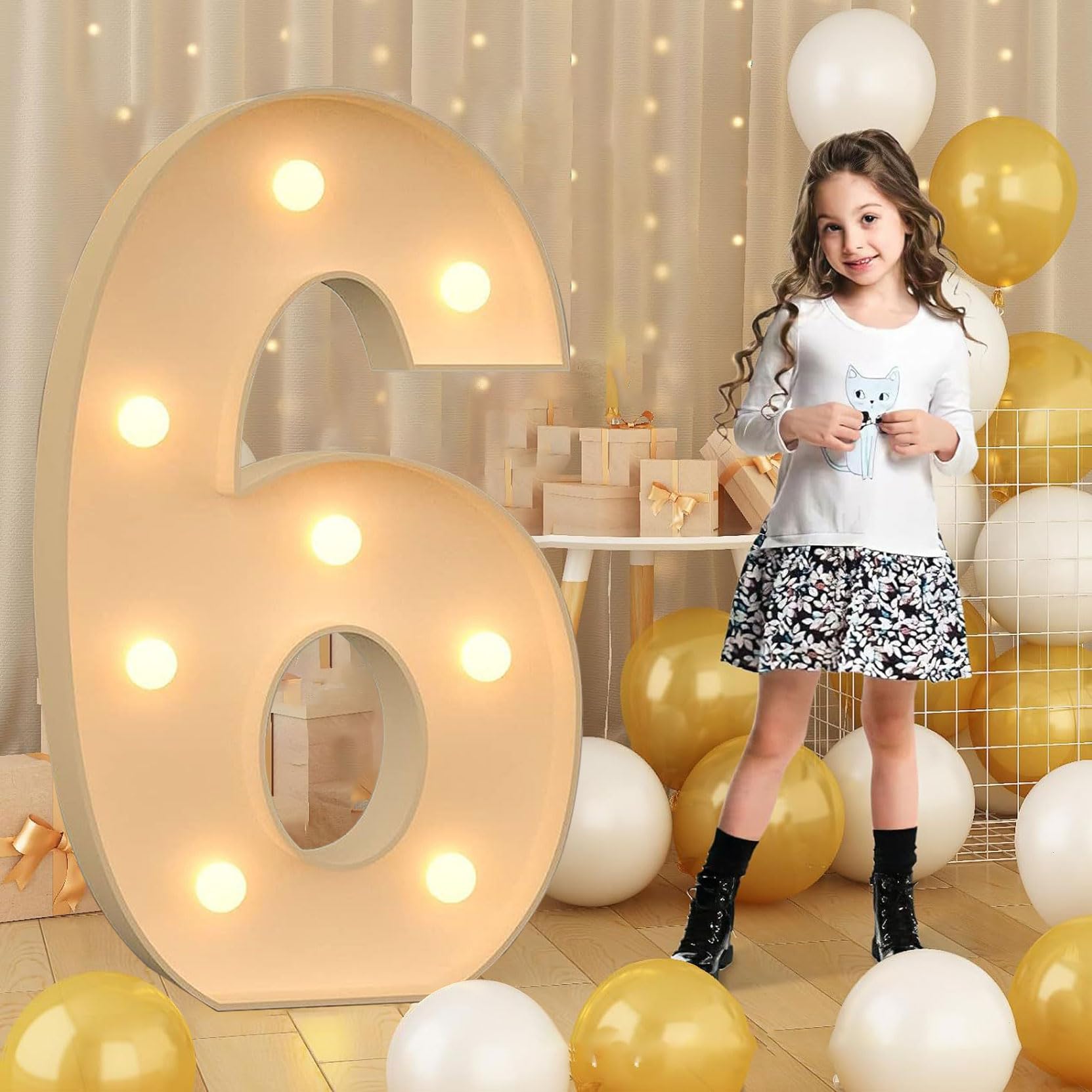 100cm-3.3ft Giant LED Light Up Numbers 6, Mosaic Marquee Light Up Sign, LED Number Lamps for Valentine's Day Birthday Christmas New Year