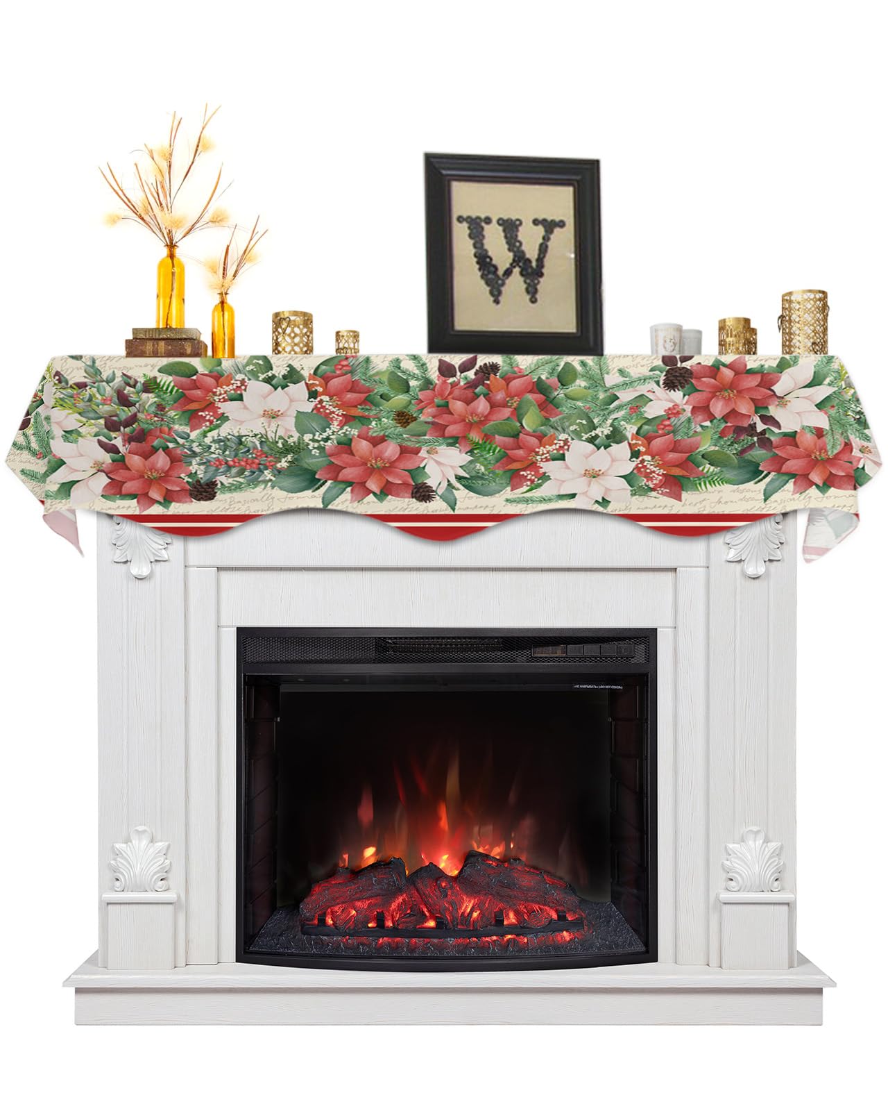 Amazon.com: Christmas Poinsettia Mantel Scarf Fireplace