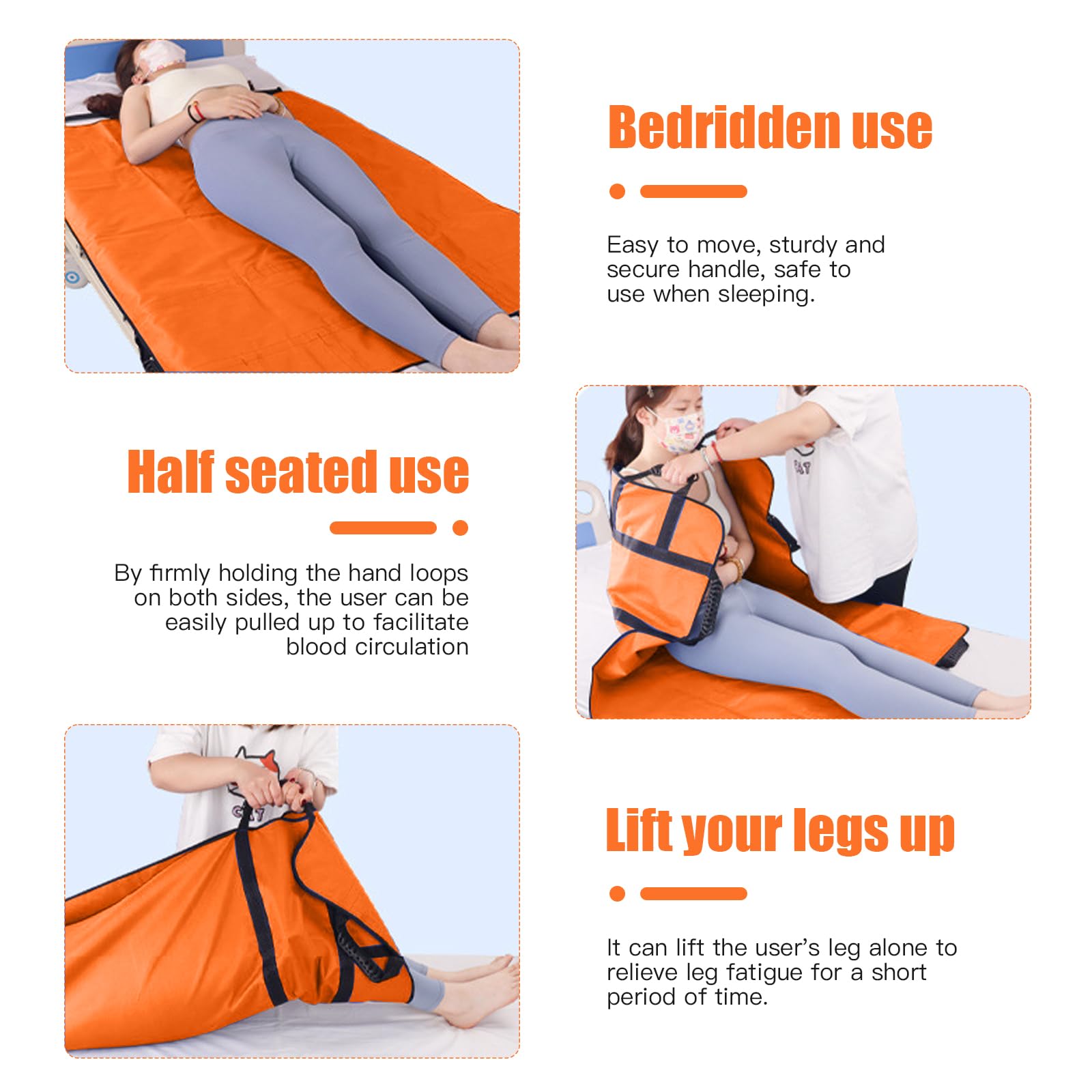 Tavola di trasferimento per pazienti, 120 x 100 cm, con 8 manici, panno per la cura del letto, tappetino scorrevole, per pazienti anziani (arancione)