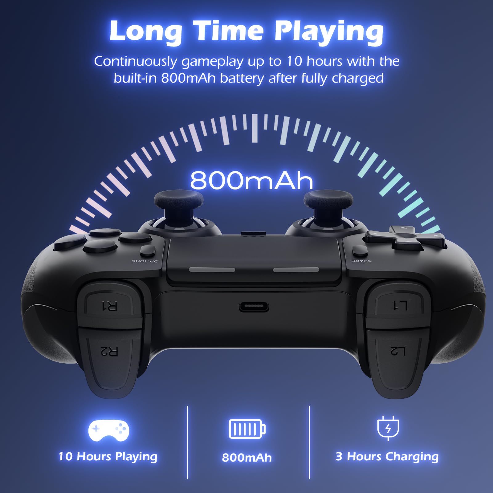 LATEC Manettes compatibles PS4,Manette sans fil pour P4 Slim/Pro avec Turbo Vibration Capteur Gyroscopique Prise Audio Panneau Tactile(Noir)