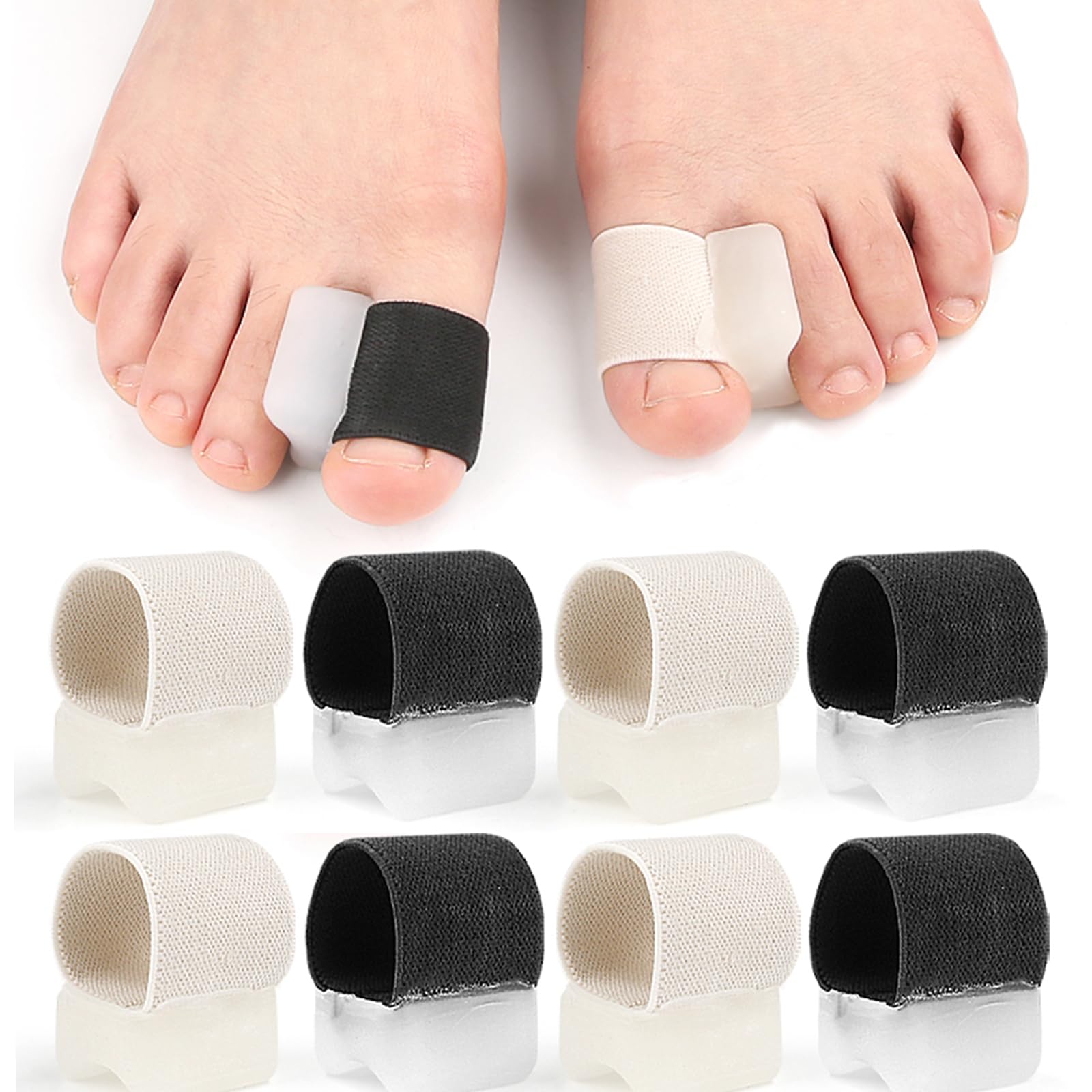 8 Pack Big Toe Spacers Toe Separators for Women Men, Sweat-Absorbent Elasticated Strap Designed and Non-Slip Toe Separators That Do Not Come Off