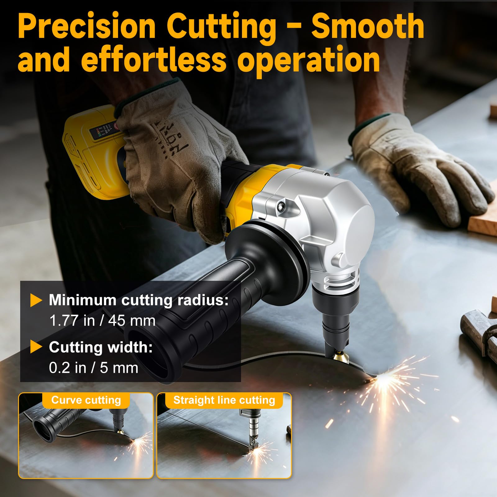 Knabber Blechknabber Kompatibel mit Dewalt 20V Akku,450W Kabellose Blechnibbler mit Bürstenlos Motor, 30000U/min,360° drehbarer Knabberkop Elektrische Blechschere für Edelstahl & Aluminium(ohne Akku)