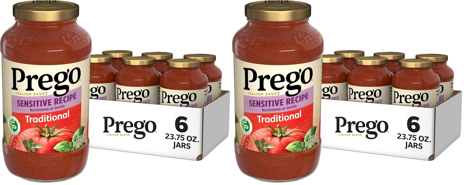 Prego Traditional Sensitive Recipe Low FODMAP Pasta Sauce, 23.75 Oz Jar (Case of 6) (Pack of 2)