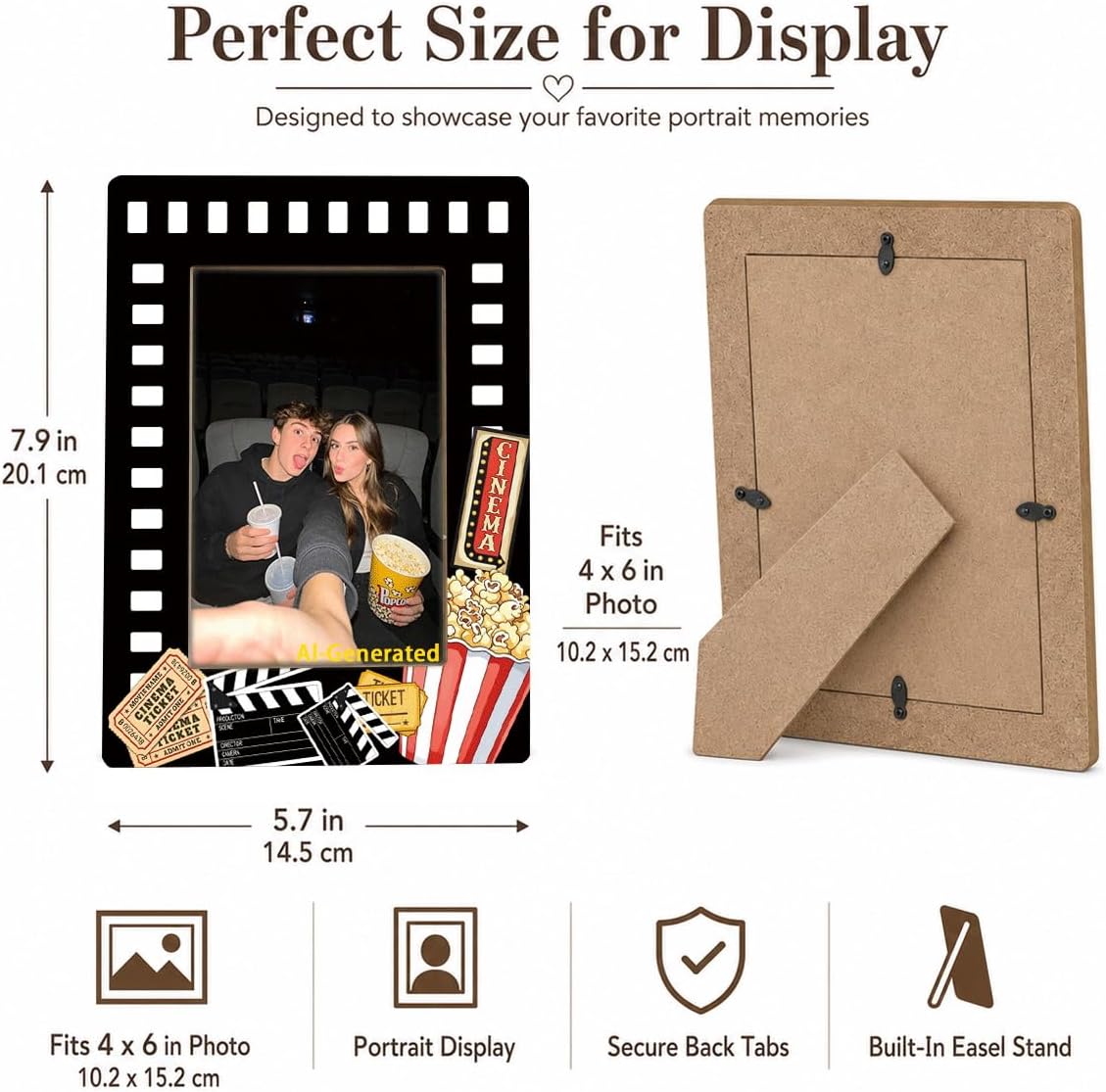 Movie Night Picture Frame 5.7x7.9 in, Classic Cinema Wood Photo Frame image 3
