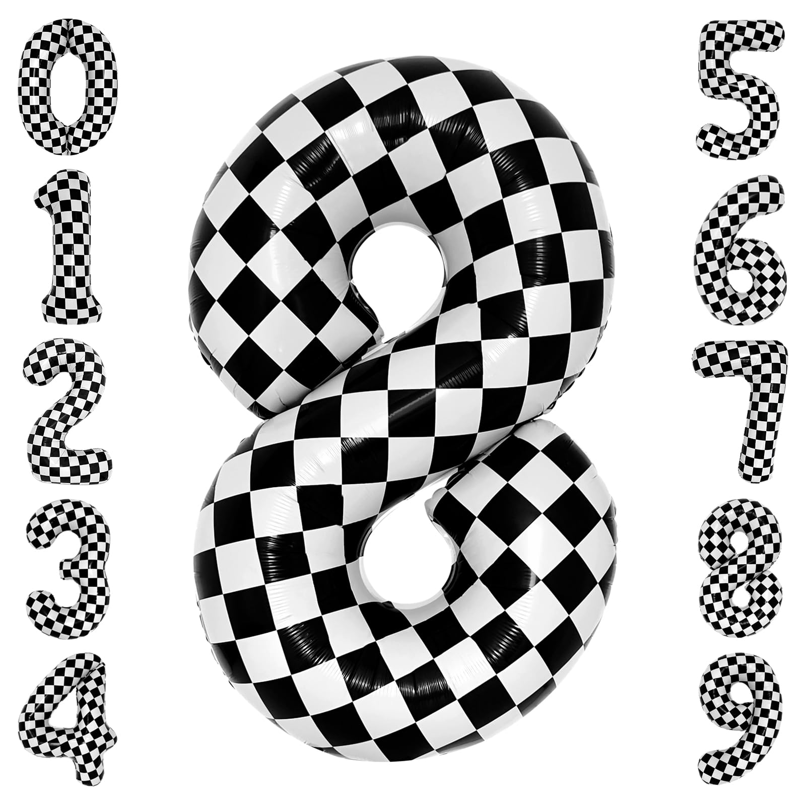 40 Inch Checkered 8 Balloon Large Black and White Number Balloon for Race Car 8th Birthday Party Supplies Number 8 Checkered Balloon
