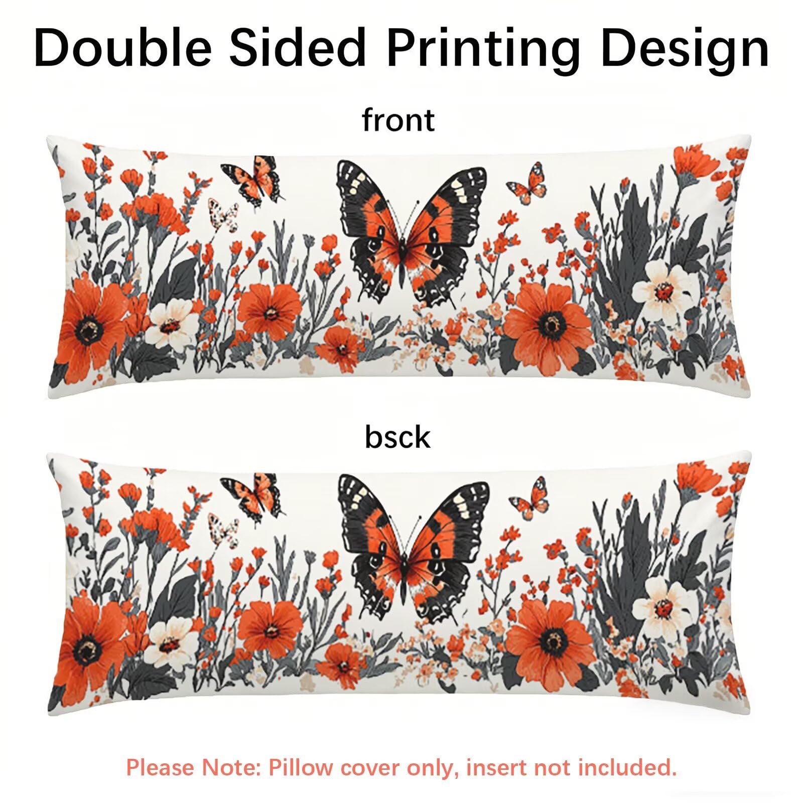 Długa poduszka do spania na biodrze 180 x 60 cm, motyl poszewki na poduszki łóżko, aksamitna kwiatowa poszewka na poduszkę, wsparcie ciążowe idealne do spania na biodrze, dekoracyjna poszewka na
