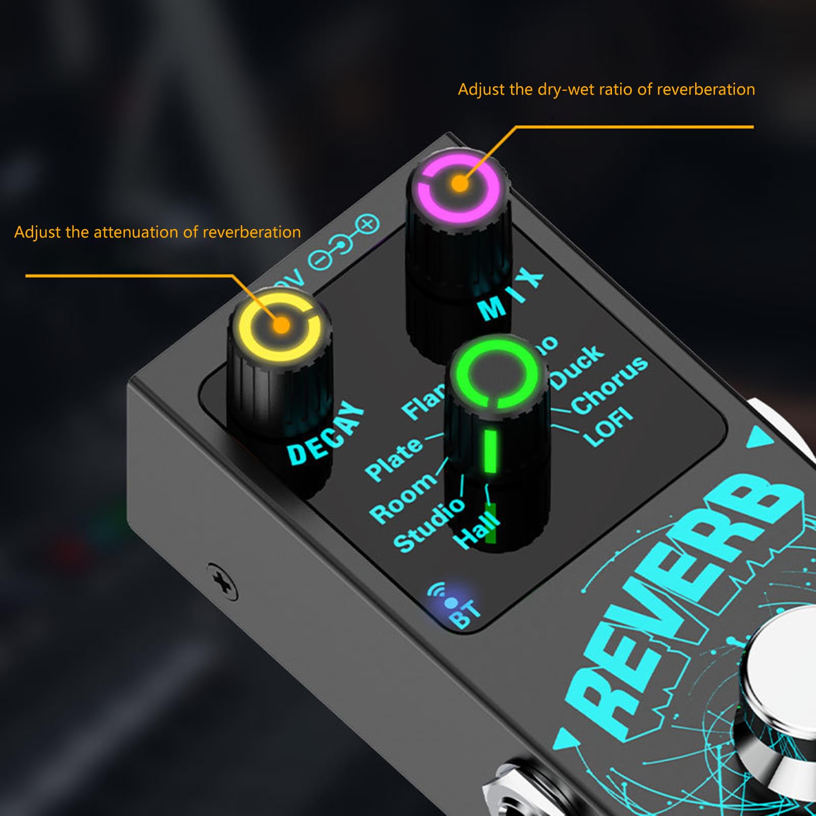 Pedal de Efectos de reverberación de Guitarra, Pedal de Efectos de reverberación de Bloque único, Pedal de Efectos de reverberación Digital de 9 Modos.