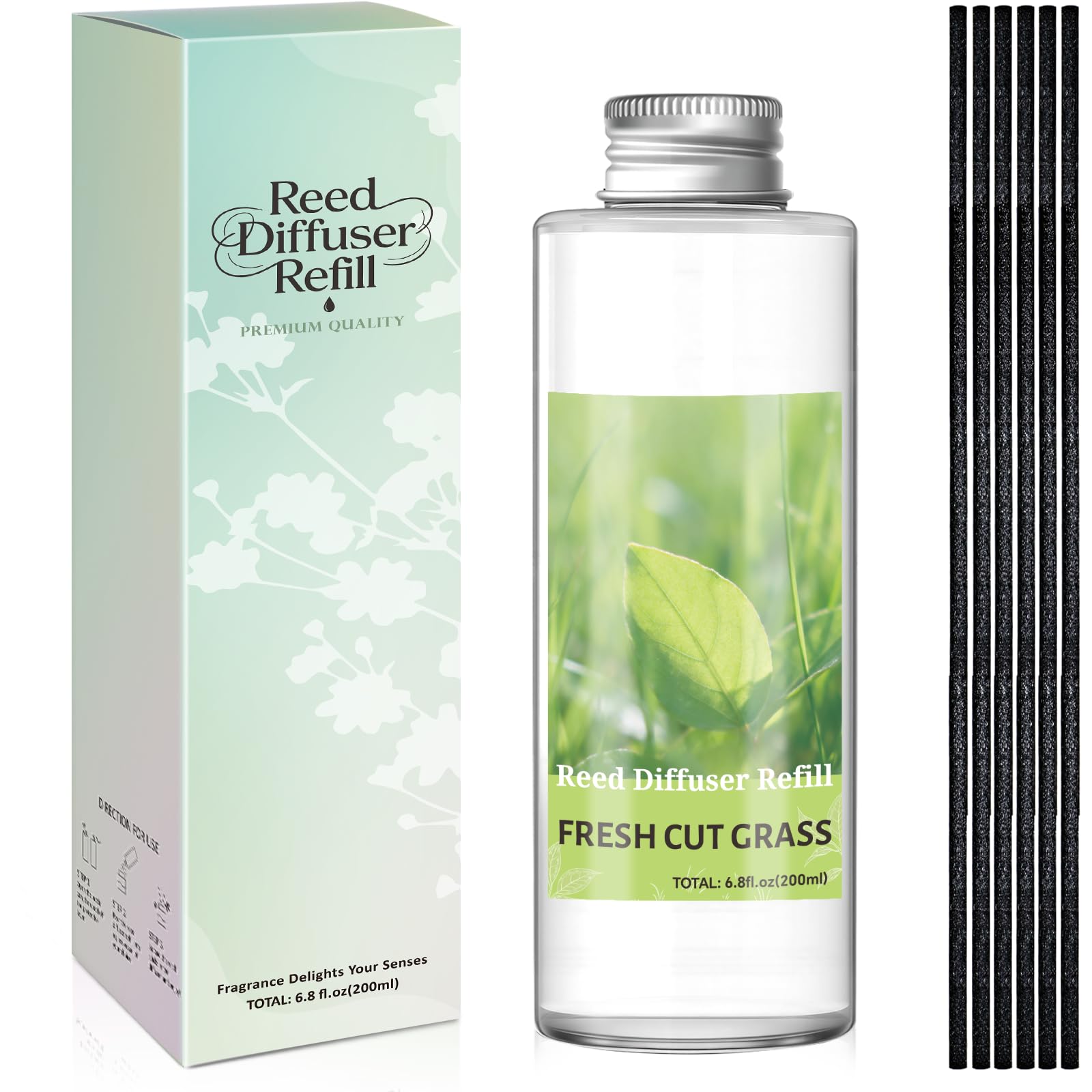 SCENTORINI Dyfuzor zapachowy do pokoju zielone liście trawa 200 ml wymienny olejek eteryczny, odświeżacz powietrza do domu trwały zapach do domu, łazienki i wystroju pokoju