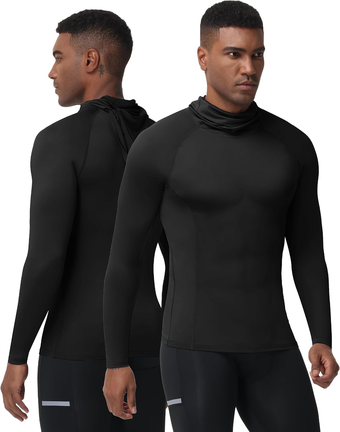 Men's Compression Shirt Hoodie with Mask, Long Sleeve Athletic Base Layer Top, Cool Dry Workout Sports Undershirt - Image 2