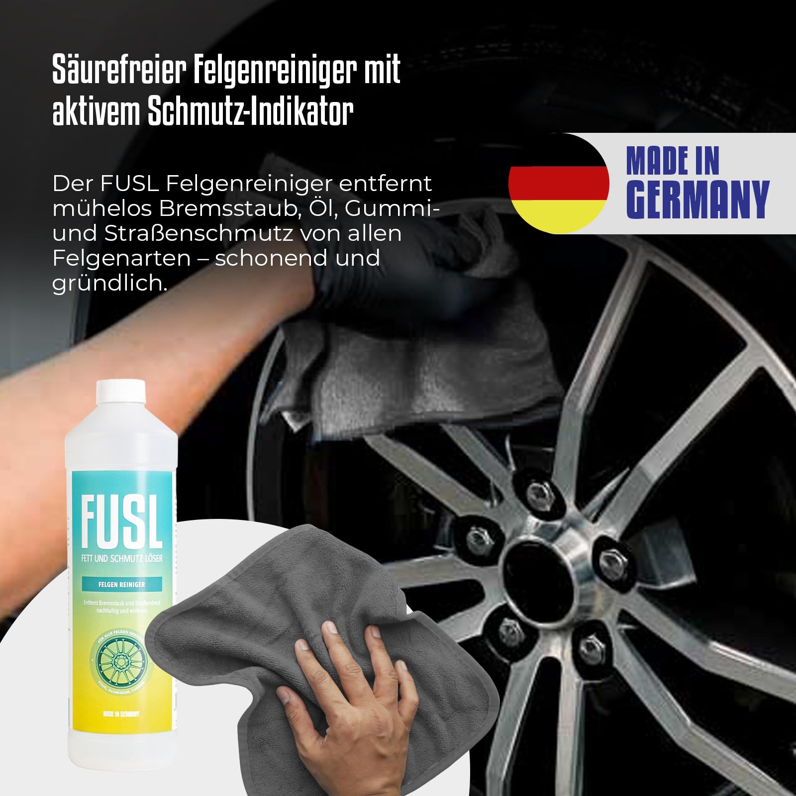 Felgenreiniger Set – Schaumkanone + 1L Felgenreiniger + Felgenbürste + Mikrofasertuch | Sanfte & effektive Felgenreinigung ohne aggressive Chemie | Für Auto, Motorrad & LKW