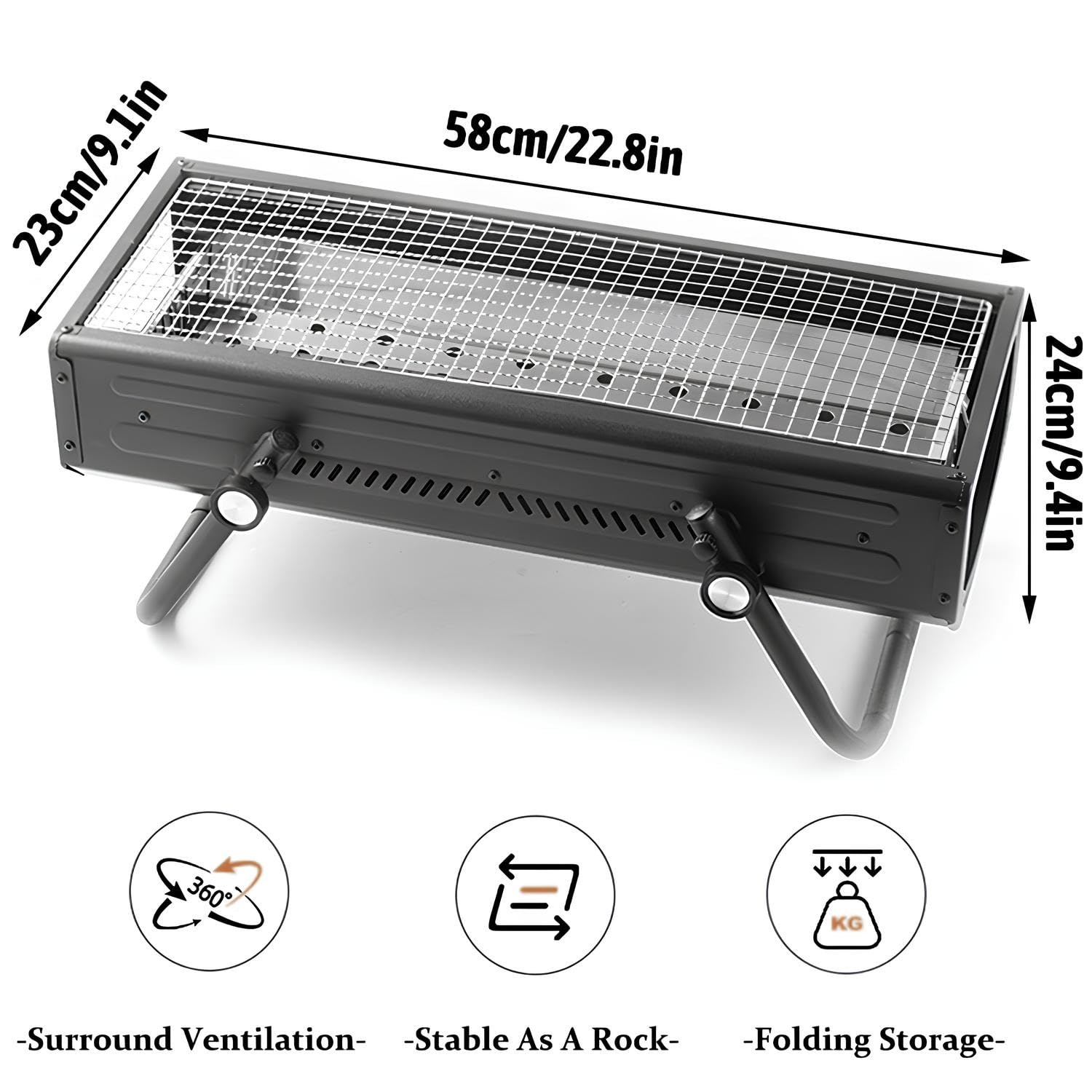 Griglia a carbone portatile con gambe pieghevoli, facile da pulire, vassoio rimovibile per carbone perfetto per cucinare all'aperto, ideale per 4 7 persone, barbecue compatto nero