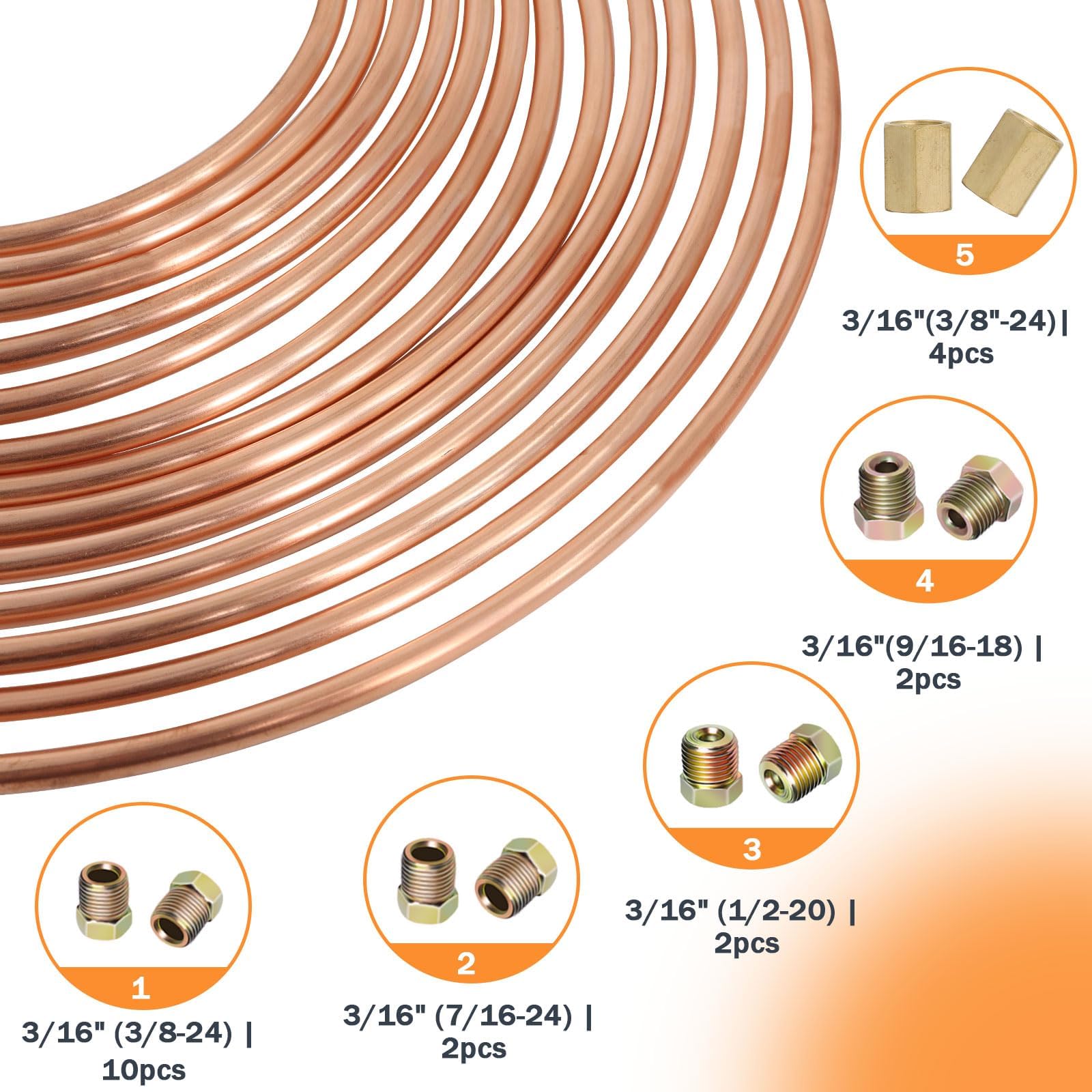 Poweka Kit de Herramientas para Cable de Freno,7,6 m 4.7 mm Conducta De Freno para Herramienta Abocardar con 16 Accesorios de Tubo de Freno y 4 Roscas,Kit De Manguera De Freno