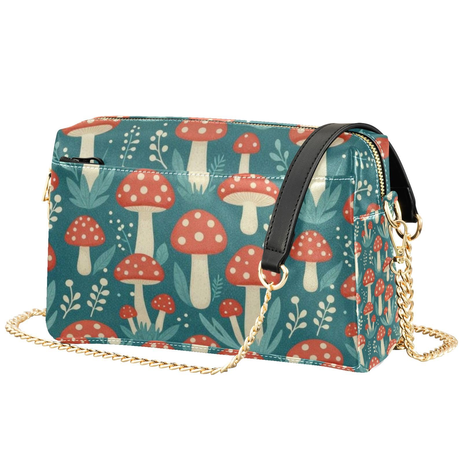 FRODOTGV Damska torba crossbody o pojemności 2,5 l | Trwałe etui na karty ze skóry PU i wewnętrzna kieszeń lekka plaża zajęcia na świeżym powietrzu grzyb cętkowany