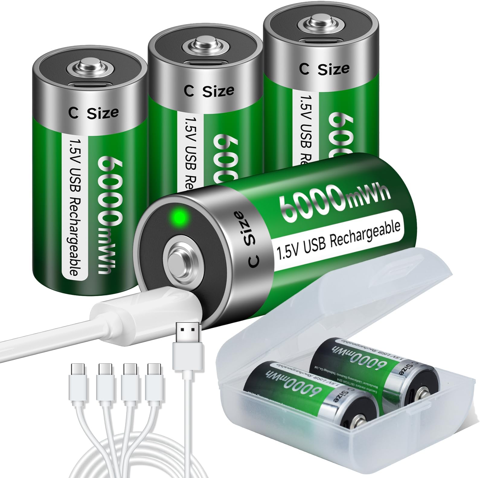 EBL 4pcs Piles Rechargeables C 5000mAh Ni-MH 1.2V, Type C Baby C LR14