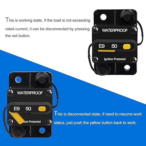 Miniatura 6 de E-Bro Disyuntor de 50 amperios con interruptor de reinicio manual, impermeable, para automóvil, barco marino (50 A)